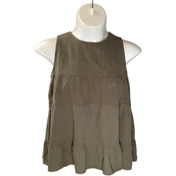 Olive Sleeveless Tiered Blouse, Stretch, Plus Size 2X - Picture 1 of 10